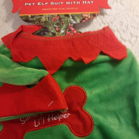 Rite Aid (M) Dog Christmas Red/Green Elf Suit w/Hat. Fits 12" to 14" Dogs. - Picture 4 of 5